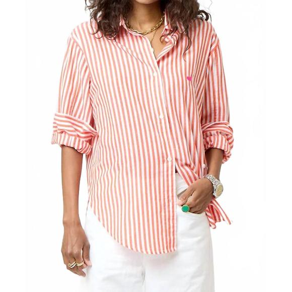 NEW KERRI ROSENTHAL jack stripe shirt in aperol orange - Picture 1 of 5